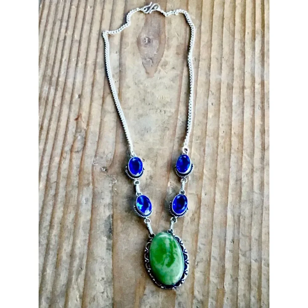 One-of-a-Kind Green Gary Jasper & Topaz Statement Necklace | Boho Woowoo woman